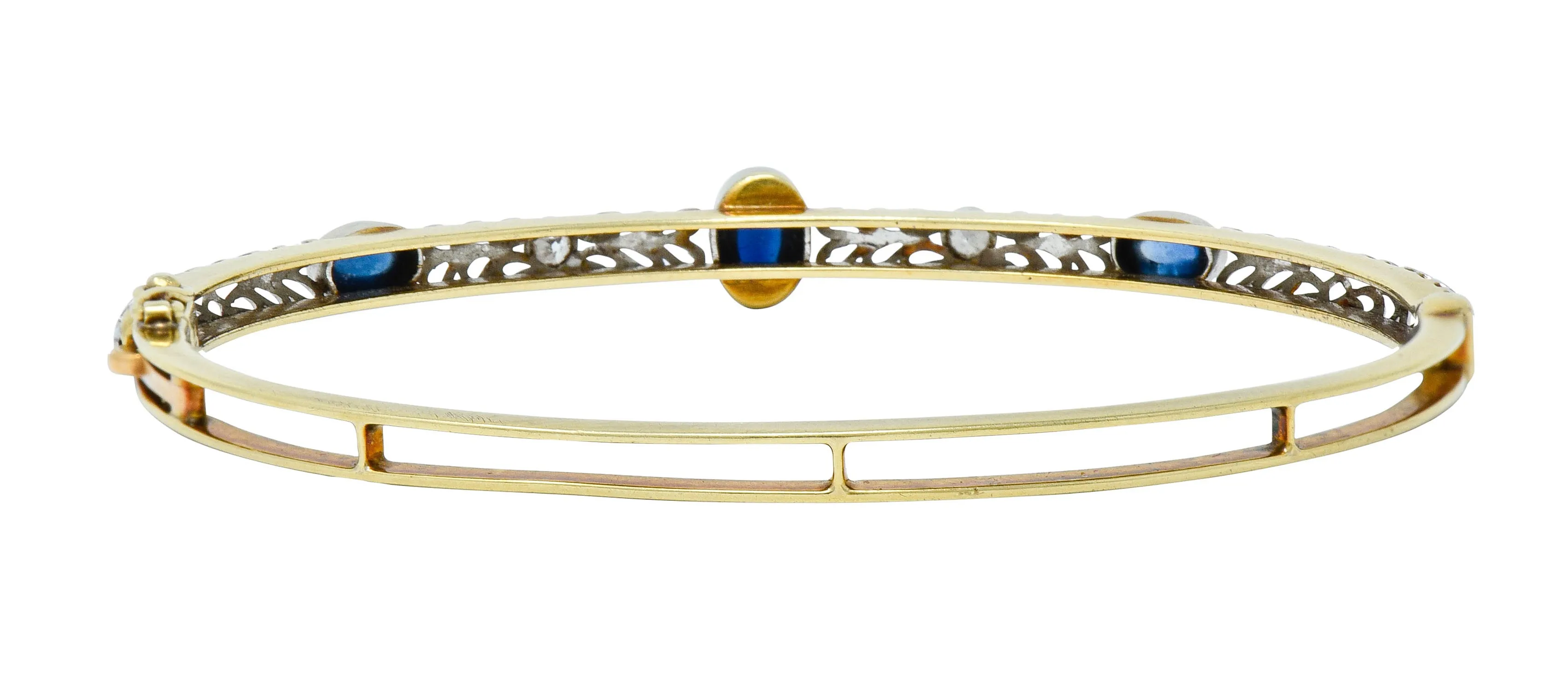 A.J. Hedges & Co. Edwardian Diamond Sapphire Platinum-Topped 14 Karat Gold Bangle