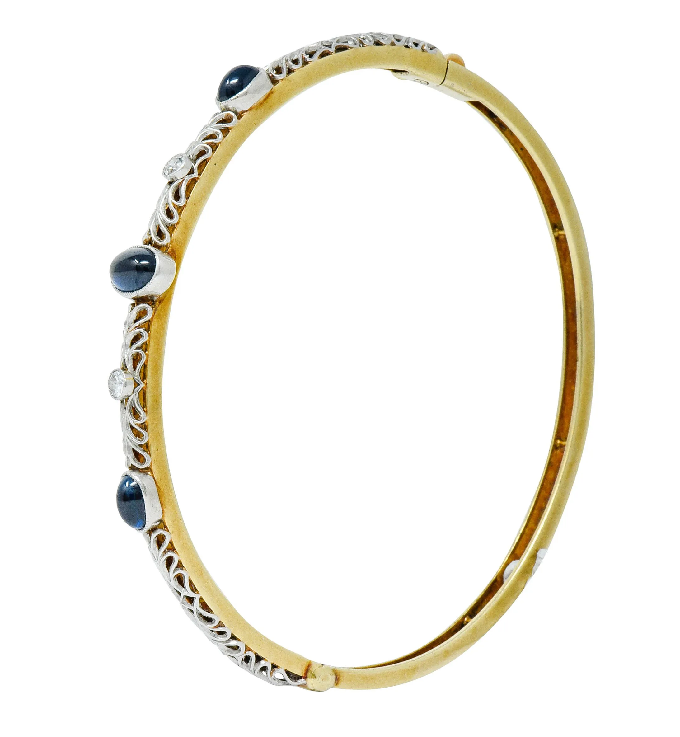 A.J. Hedges & Co. Edwardian Diamond Sapphire Platinum-Topped 14 Karat Gold Bangle