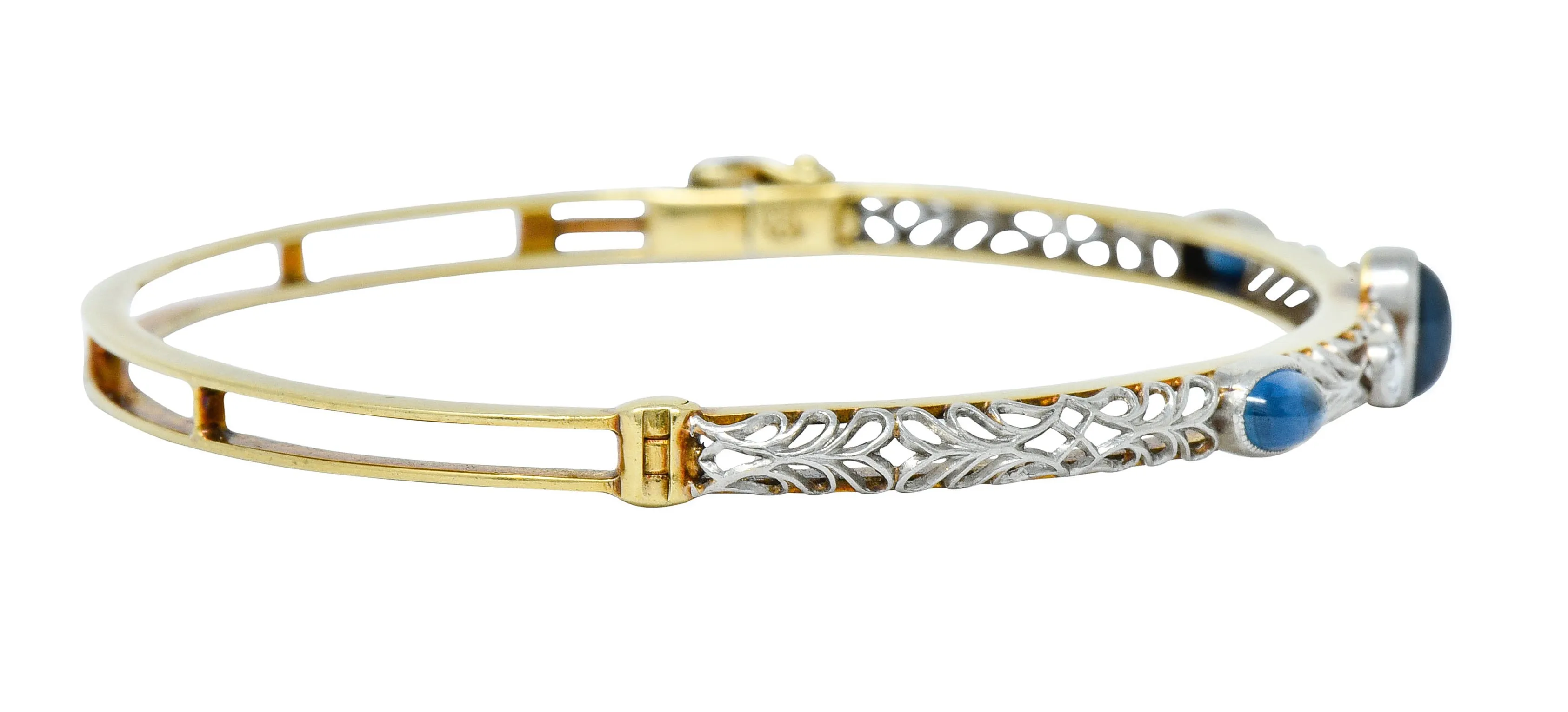 A.J. Hedges & Co. Edwardian Diamond Sapphire Platinum-Topped 14 Karat Gold Bangle