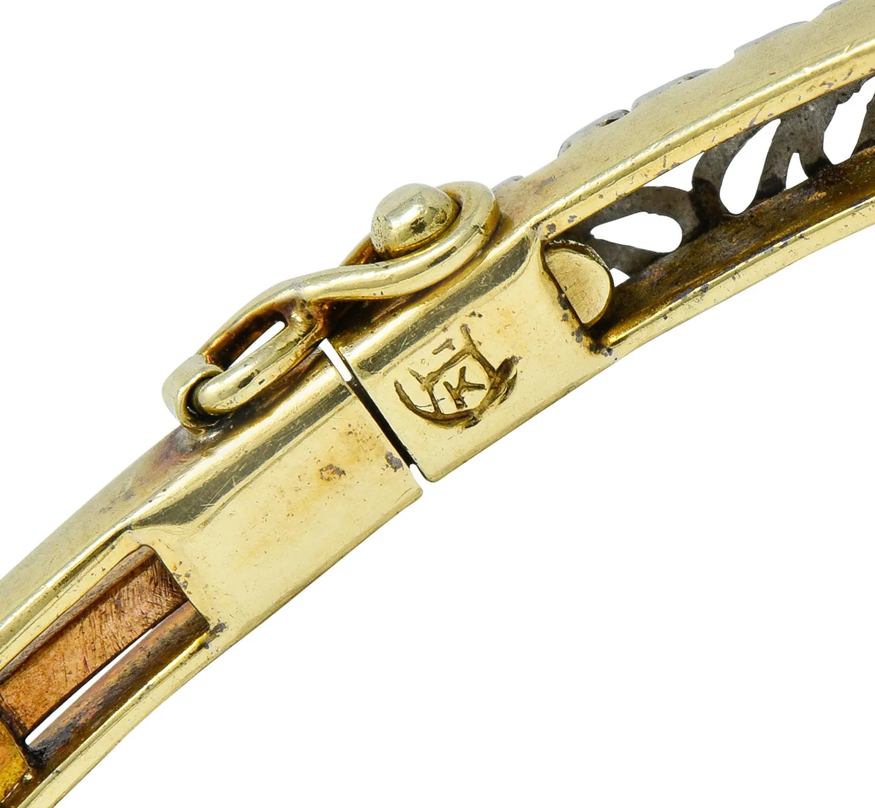 A.J. Hedges & Co. Edwardian Diamond Sapphire Platinum-Topped 14 Karat Gold Bangle