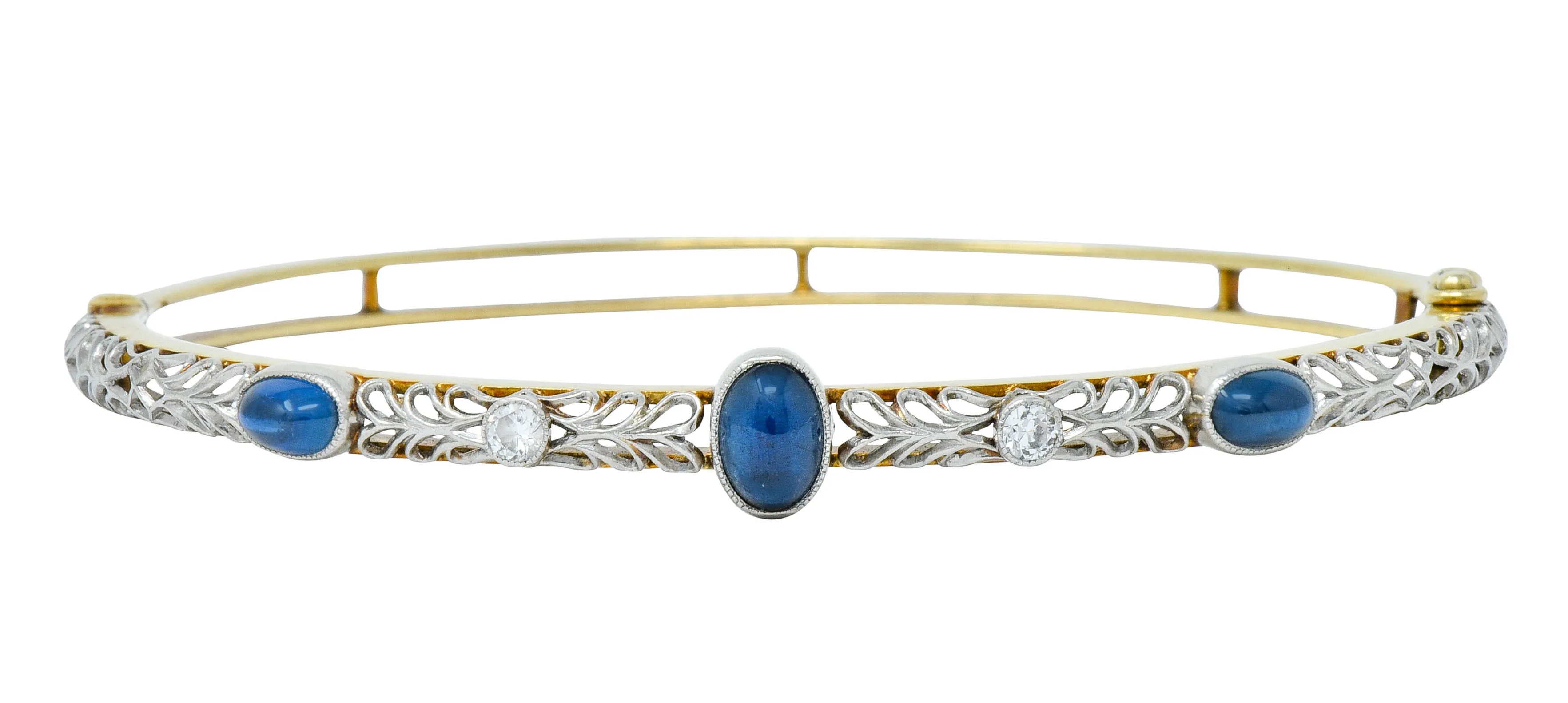 A.J. Hedges & Co. Edwardian Diamond Sapphire Platinum-Topped 14 Karat Gold Bangle