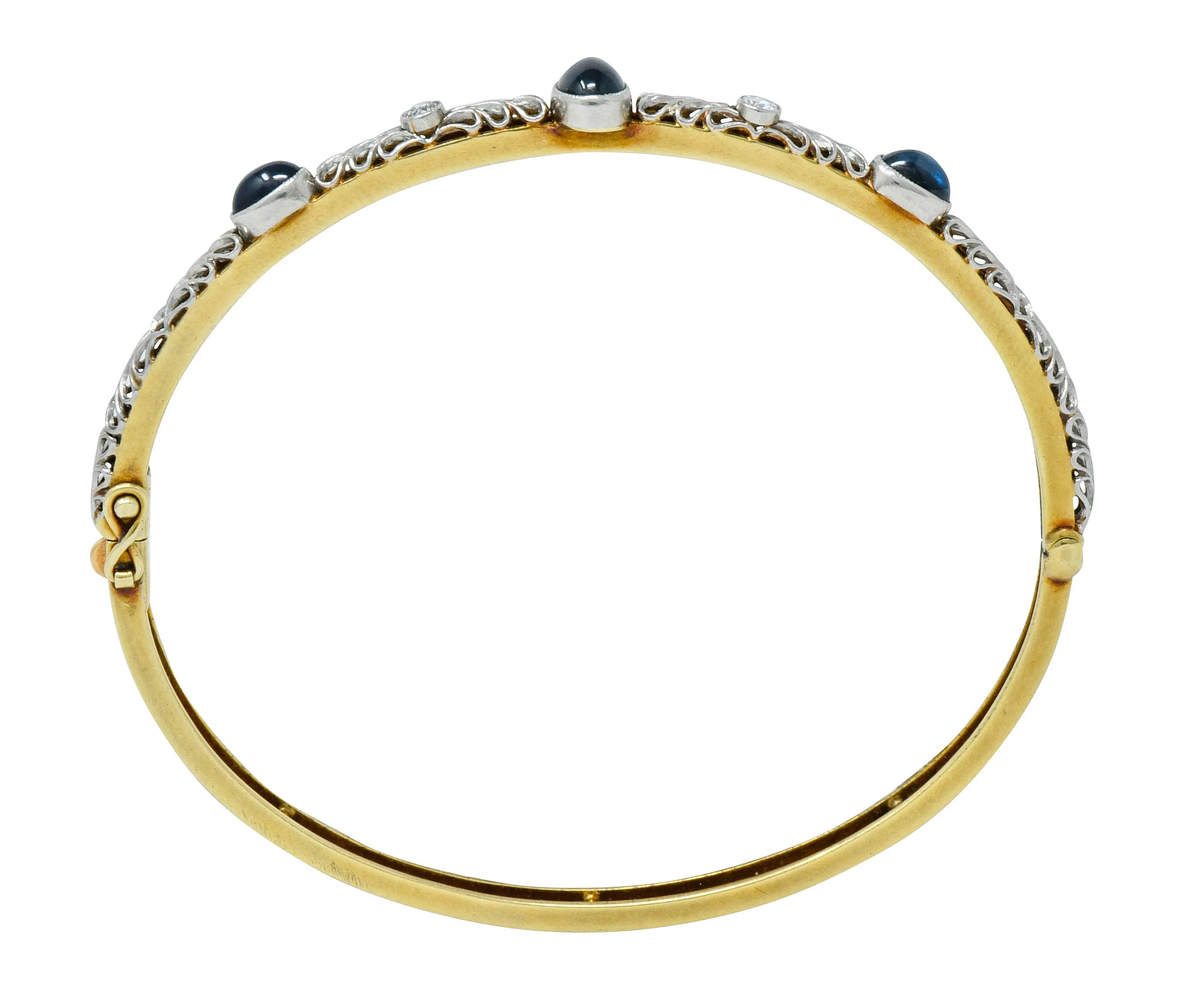 A.J. Hedges & Co. Edwardian Diamond Sapphire Platinum-Topped 14 Karat Gold Bangle