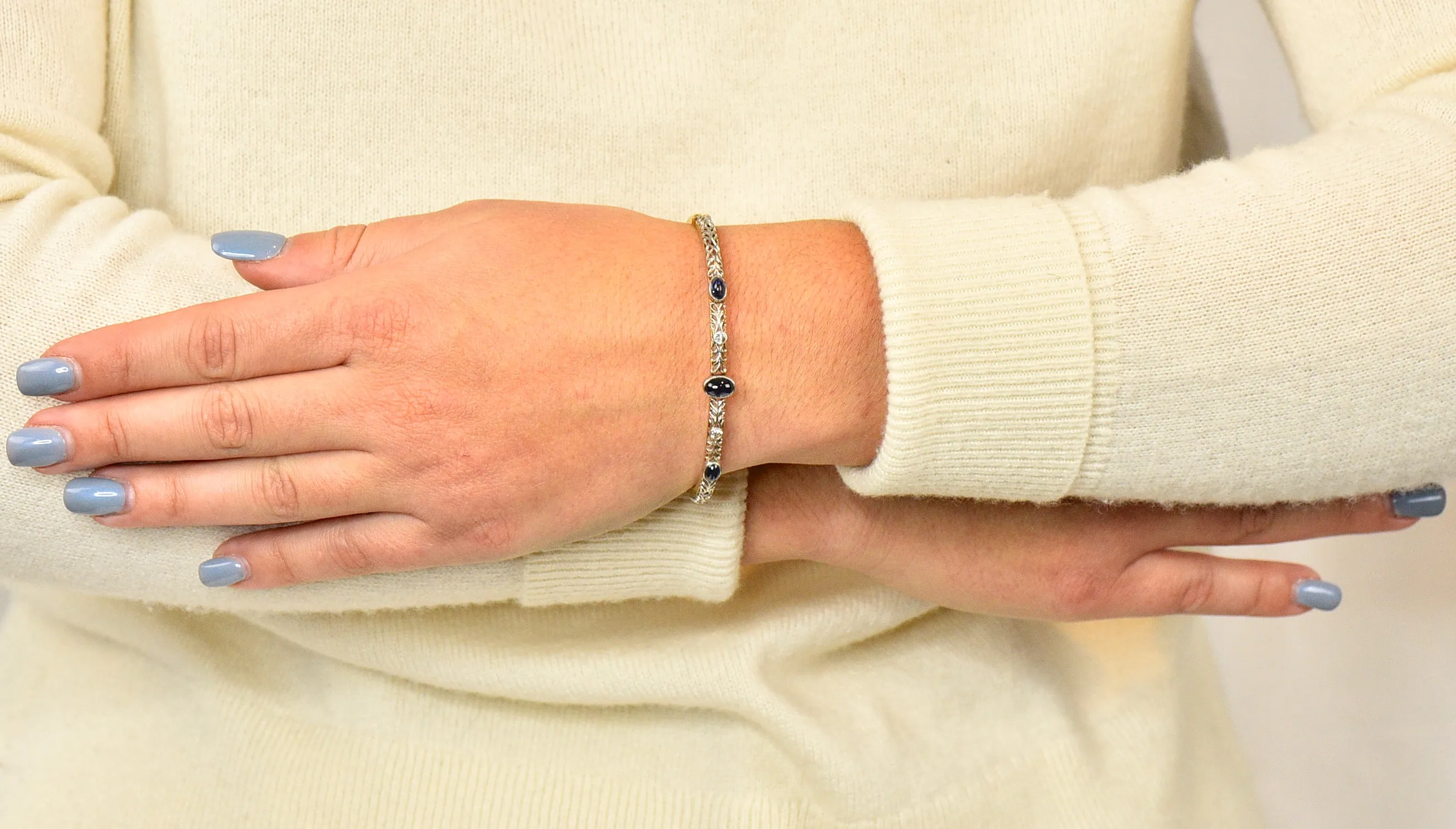 A.J. Hedges & Co. Edwardian Diamond Sapphire Platinum-Topped 14 Karat Gold Bangle