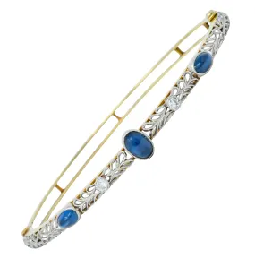 A.J. Hedges & Co. Edwardian Diamond Sapphire Platinum-Topped 14 Karat Gold Bangle