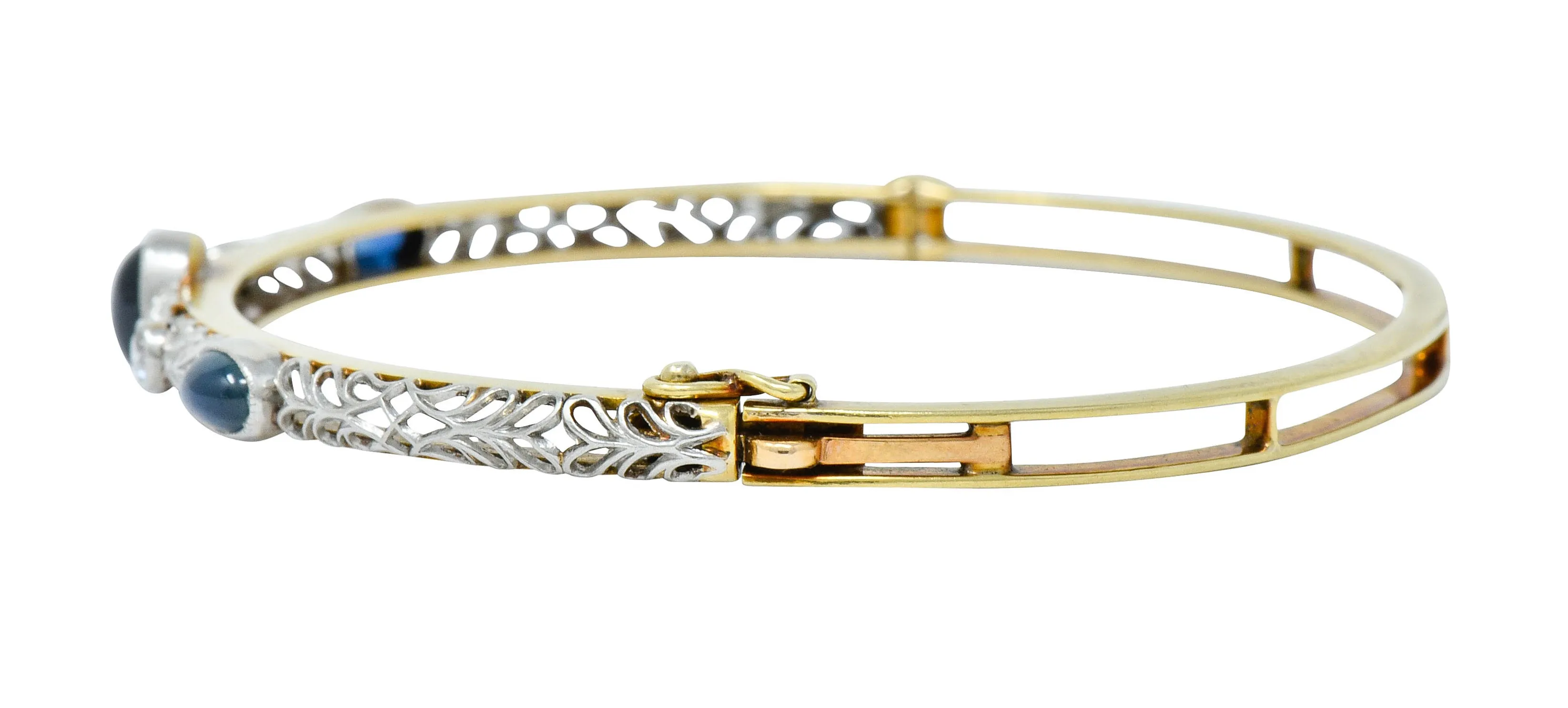 A.J. Hedges & Co. Edwardian Diamond Sapphire Platinum-Topped 14 Karat Gold Bangle