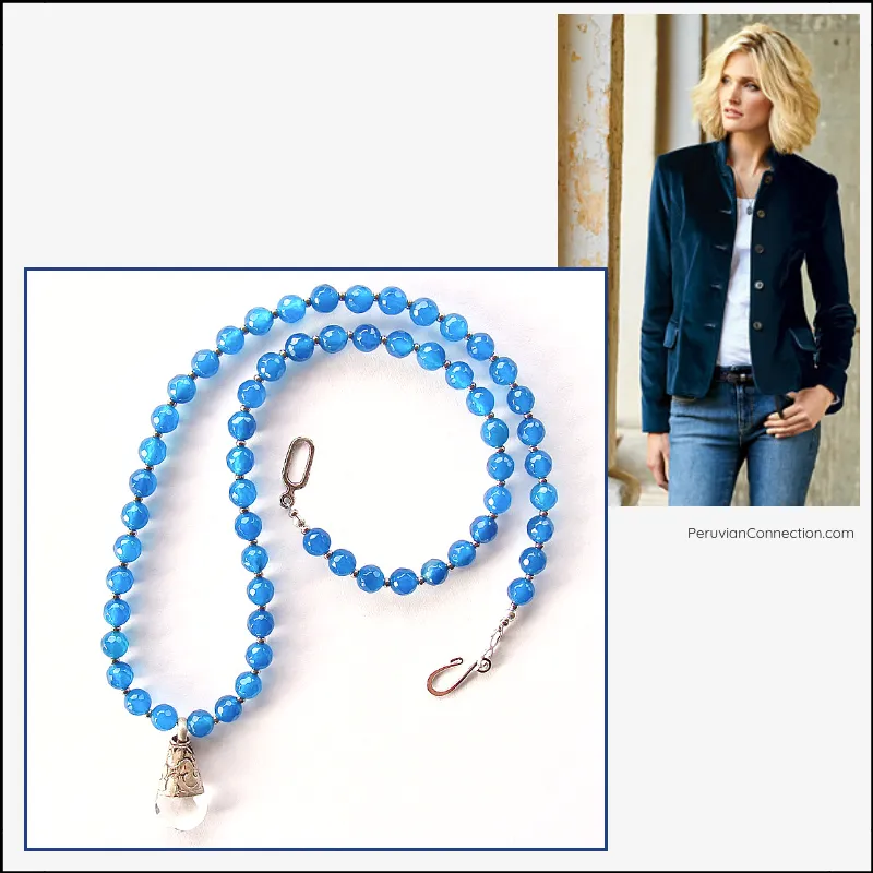 Cyan: Quartz Pendant Necklace with Blue Gemstones