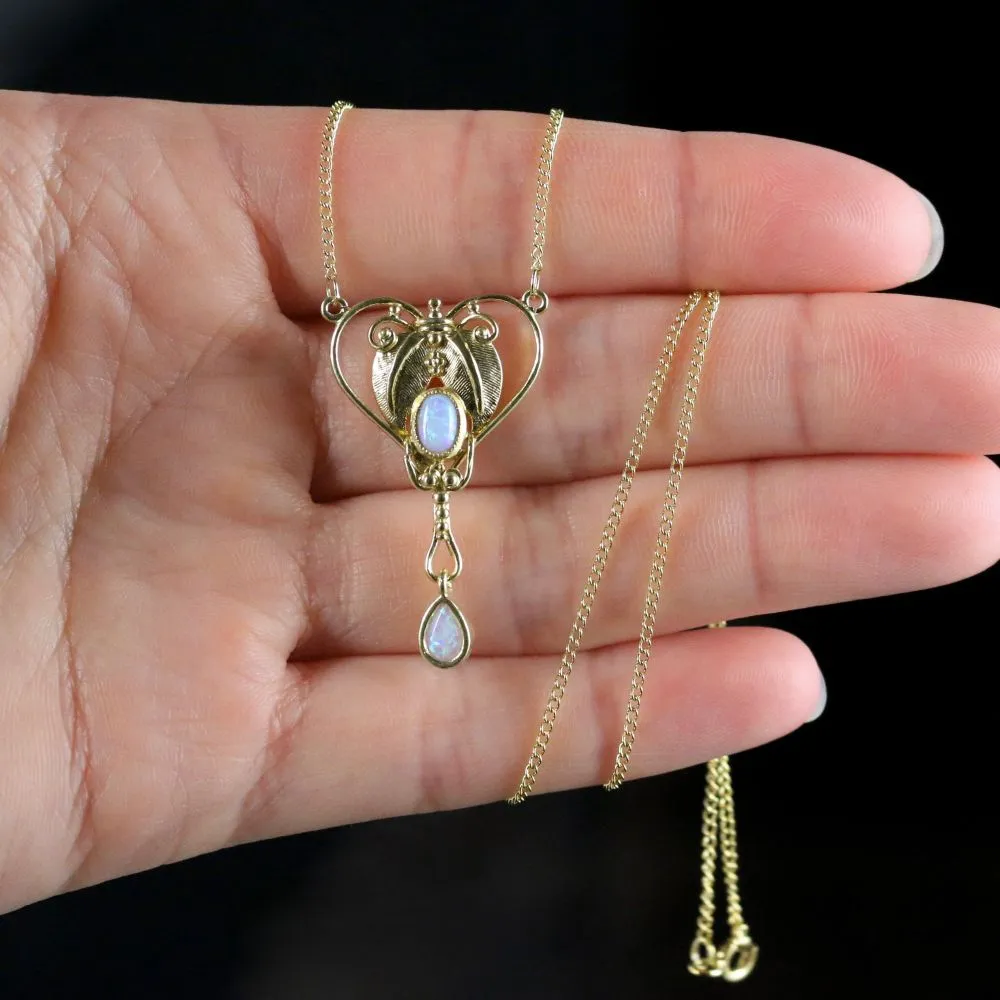 Edwardian Opal Gold Necklace 18Ct Gold On Silver