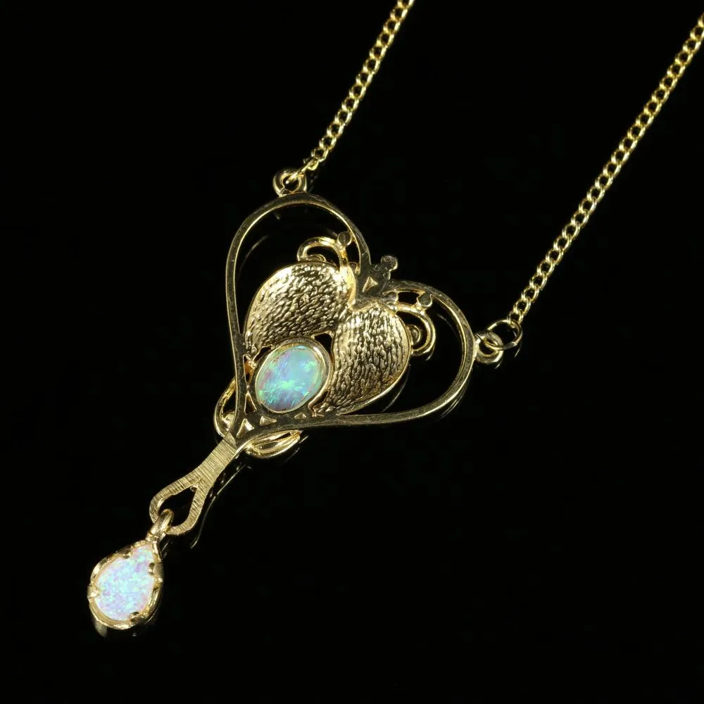 Edwardian Opal Gold Necklace 18Ct Gold On Silver