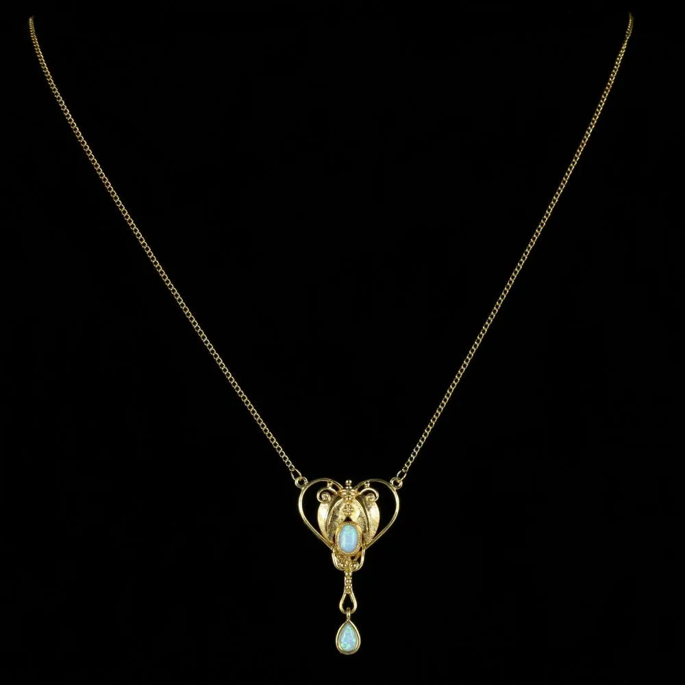 Edwardian Opal Gold Necklace 18Ct Gold On Silver