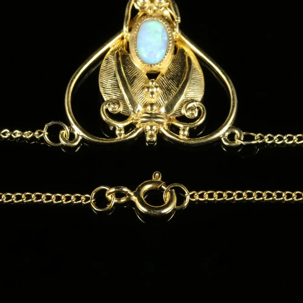 Edwardian Opal Gold Necklace 18Ct Gold On Silver