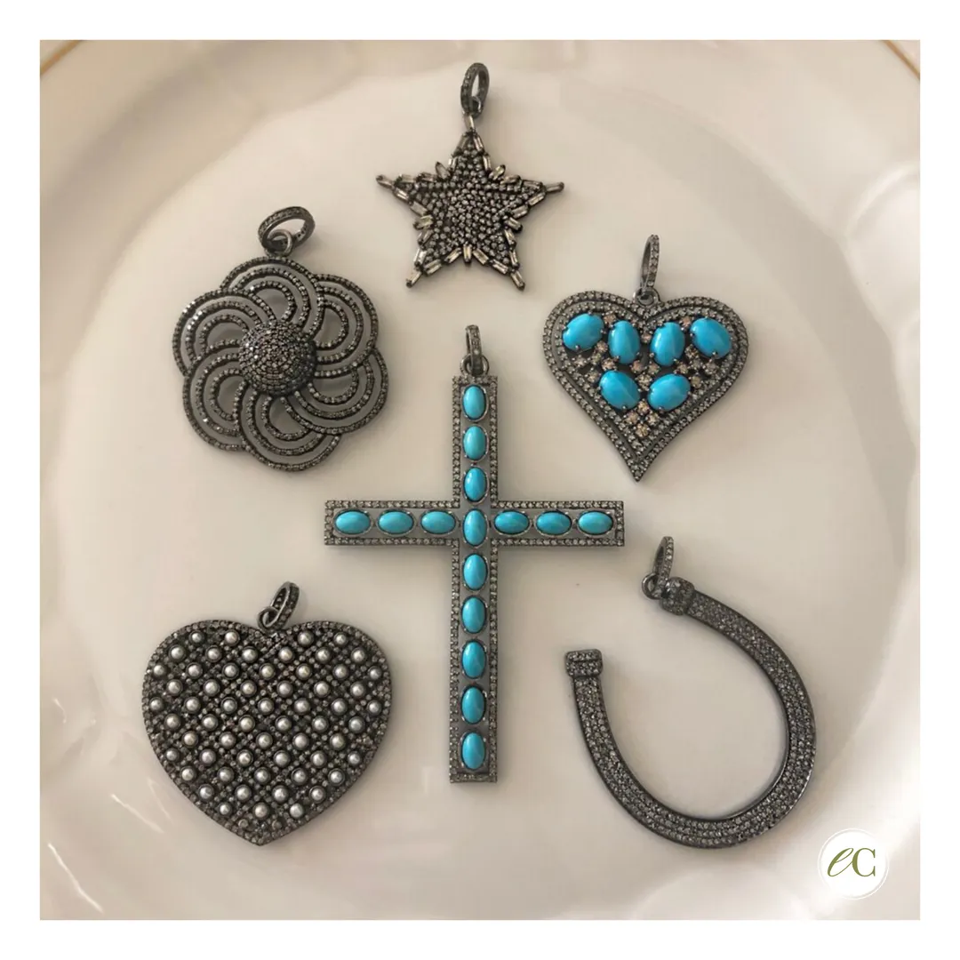 Pave Diamond and Turquoise Heart Pendant