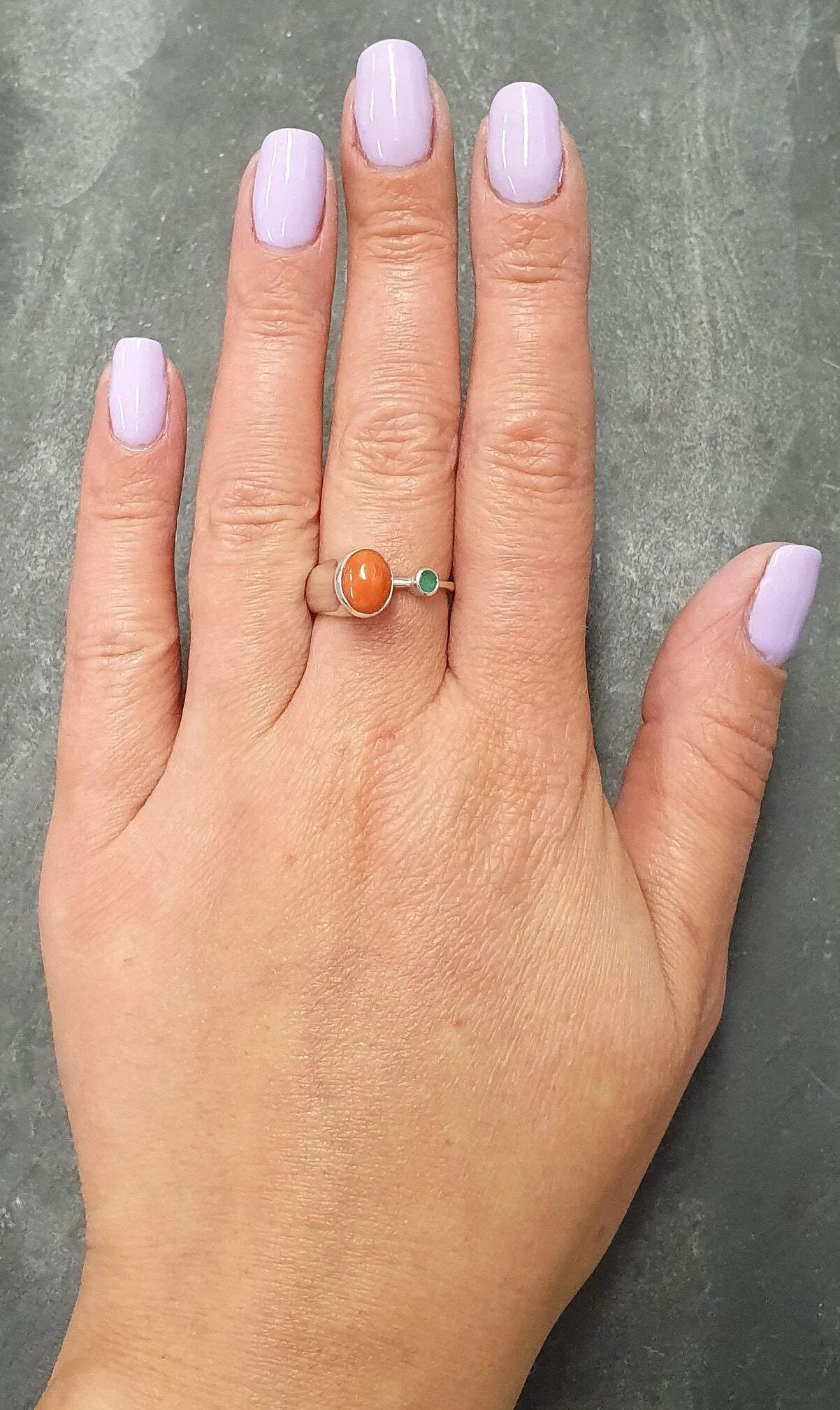 Red Coral Ring - Natural Emerald Ring - Red Green Vintage Ring