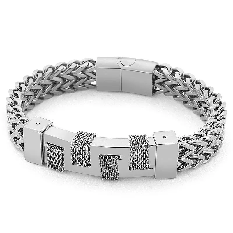 Urban Edge Men's Titanium Steel Bracelet: Curved Woven Design for Creative Street Fashion